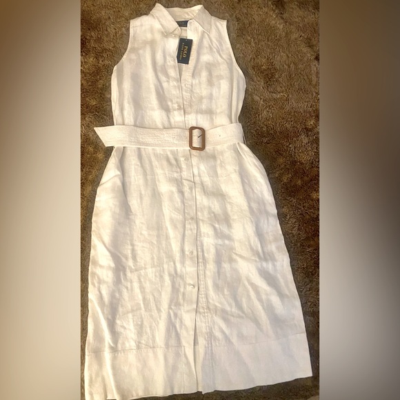 Polo Ralph Lauren Dresses & Skirts - Polo Ralph Lauren 100% Linen Button Down Sleeveless Belted Dress SzS